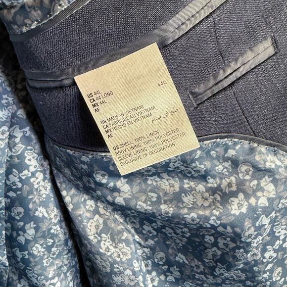 Bar III Men's Slim-Fit Chambray Linen Suit Jackets, navy 44L $360 - Picture 7 of 8